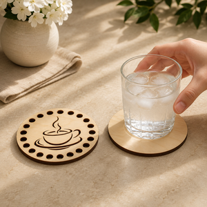 Honeycomb Circle Laser Cut Solid Wood Coaster Handcrafted Heat Resistant Drink Mat Rustic <b>Table</b> <b>Protector</b> Coffee Tea - Product Image 3