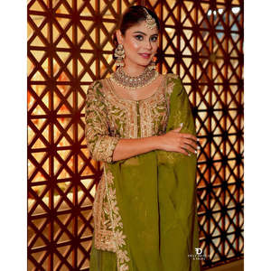 Valam Moda Mujer Verde Party Wear Top Plazzo Dupatta Set Talla L - Product Image 1