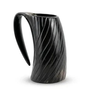 Handmade Horn Beer Mugs Set with Solid Pattern Classic Design for Adults Business Gift Straw with Cap Dishwasher Microwave Safe - Product Image 1