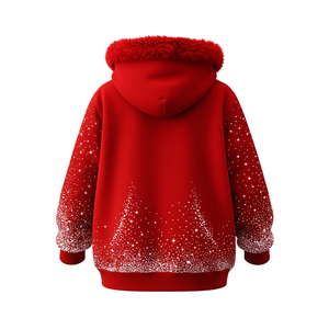 Sweat à capuche zippé pour homme, rouge, avec impression personnalisée, capuche en fourrure, polaire d'hiver, style streetwear, avec motif à pois dégradé - Product Image 3