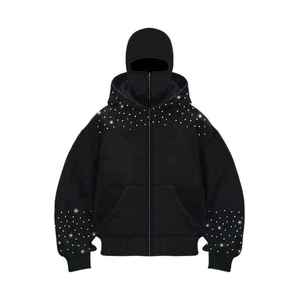 Sweat à capuche unisexe personnalisé, style vintage, à pois, avec strass, effet délavé, coupe oversize, patchwork, coupe carrée, effet usé - Product Image 3