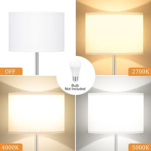 60 Modern White Shade <b>Silver</b> Pole Floor <b>Lamp</b> Tall <b>Lamps</b> for Living Room Bedroom Office Dining Room Without - Product Image 2