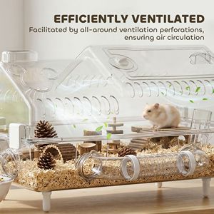 Gabbia per criceti di taglia media con ruota grande e nascondiglio XL 54,6 cm x 30 cm x 32 cm, casetta per animali domestici con accessori, habitat trasparente per piccoli animali - Product Image 6