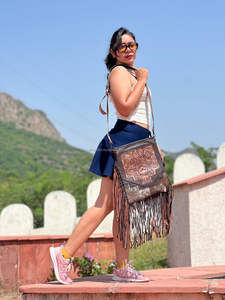 Hot Sale 2024 Hand Tooled Hair on Leather <b>Large</b> Fringe Handbag Stylish Women Genuine Leather Shoulder Bag Big Size Crossbody Bag - Product Image 2