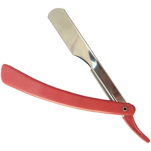 Rasoir à lame unique pliable en acier inoxydable avec manche en plastique rouge, faible MOQ, pour le rasage du visage - Product Image 1