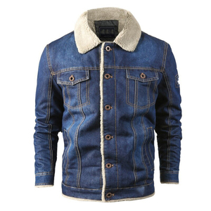 Chaqueta de Mezclilla para Hombre, Corte Regular, Cierre de Botones, Color Sólido, Informal, de Invierno, de Algodón Lavable, con Costuras Decorativas - Product Image 1