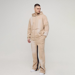 <b>Wholesale</b> Streetwear Acid Washed Sweat Suits Zipper Hoodies Tracksuit Set Vintage <b>Flared</b> <b>Sweatpants</b> and Hoodie - Product Image 4