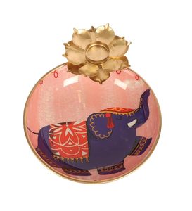 Ensemble de bols Urli en céramique orientale de qualité supérieure avec porte-bougie en forme de lotus |   Centre de table en métal artisanal pour Pooja Diwali à la maison - Product Image 5