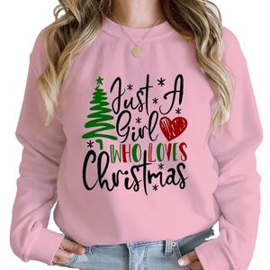 เสื้อสเวตเชิ้ตคอกลมแขนยาวสำหรับผู้หญิง ลายพิมพ์ "Just a Girl Who Loves Christmas" ผ้าฝ้ายฟลีซ - Product Image 6