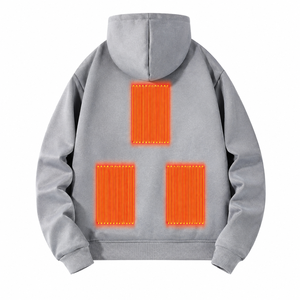 Sudadera con Capucha Gris para Hombre, Estilo Holgado, Tejida, Informal, para Invierno, con Diseño de Dibujos Animados, Bolsillo Naranja, Ecológica - Product Image 3