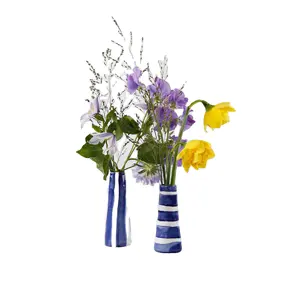 Bleu et blanc rayé tige Vase grand bleu rayures verticales magnifique émaillée faïence céramique décor à la maison pièce maîtresse décor