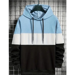 Sweat-shirt à capuche pour homme, color block bleu clair, blanc, noir, coupe classique, décontracté, pour l'automne, 100% polyester tricoté, 2027 - Product Image 1