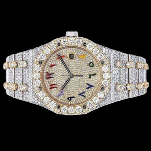 luxury wristwatch diamond encrusted octagonal bezel fully jeweled dial <b>red</b> numerals silver hands opulent <b>bracelet</b> timeless - Product Image 6