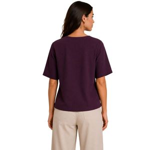 เสื้อคลุมปักลายสีม่วงพลัมสำหรับผู้หญิง แขนสั้น คอวี ผูกเอว สไตล์ลำลอง รับสกรีนโลโก้ ขายส่ง เสื้อแฟชั่น - Product Image 2