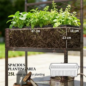 Fioriera da Giardino Marrone per Esterni con Cesto Sospeso e Vaso per Fiori e Contenitore per Piante - Product Image 4