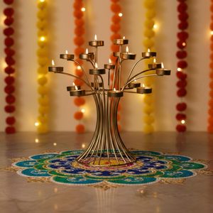 Gold Metal Tealight Holder Tree <b>Branch</b> Tealight Stand Handmade Cylindrical Lantern Centerpiece for Home Decor - Product Image 1
