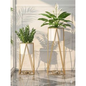 Juego de 2 Macetas de Metal Doradas de Estilo Nórdico con Soporte, Macetas de Hierro Resistentes para Decoración de Interiores del Hogar - Product Image 3