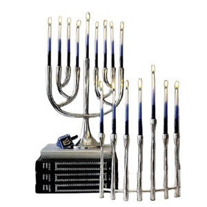 Juego de Portavelas Menorah de Aluminio Pulido Plateado de Alta Calidad, 2 Piezas Hechas a Mano, Irrompibles, Decorativas para el Hogar, Uso en Templos - Product Image 1