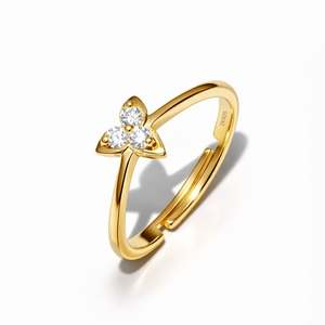 Hallmark Silver Minimal 3 Stone Floral 18K <b>Gold</b> Plated <b>Ring</b> <b>Set</b> with Zircon - Product Image 4
