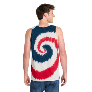 Débardeur sans manches pour homme, tie-dye, rouge, blanc, bleu, col rond, décontracté, tricoté en coton respirant - Product Image 2