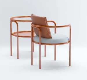 Modern Terracotta Orange Armchair Metal Frame Circular Base Designer Cafe <b>Seating</b> Elegant Restaurant Lounge Furniture <b>Seating</b> - Product Image 6