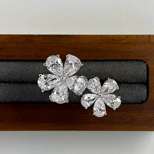 Luxury Pear Cut Lab Diamond Flower <b>Ring</b> <b>Adjustable</b> Double Floral Open <b>Ring</b> Statement Jewelry Wedding Gift for Women - Product Image 1