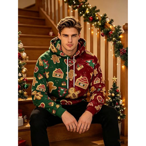 Sweat à capuche de Noël personnalisé à motif pain d'épices bicolore, imprimé intégral, en polaire, pour les fêtes, par sublimation - Product Image 4