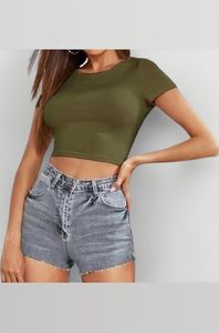 เสื้อครอปท็อปผู้หญิงทรงเข้ารูป ผ้าไหมนม ระบายอากาศดี แขนสั้น สไตล์หวาน คอวี ถักนิต สำหรับฤดูร้อน - Product Image 1