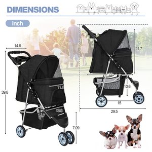 Poussette pour animaux de compagnie à trois roues de qualité supérieure TH-PPS-363 avec porte-gobelet réglable et doublure lavable amovible - Product Image 5