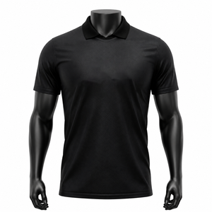Polo de Manga Corta Negro para Hombre, Corte Regular, 100% Poliéster, Absorbe la Humedad, Cuello Camisero, Color Sólido, para Todas las Temporadas - Product Image 1