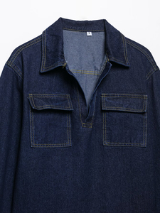 Unisex <b>Vintage</b> Washed Denim <b>Bomber</b> <b>Jacket</b> Casual Eco-Friendly Anti-Bacterial Wool Lined Winter Streetwear <b>Jacket</b> - Product Image 5