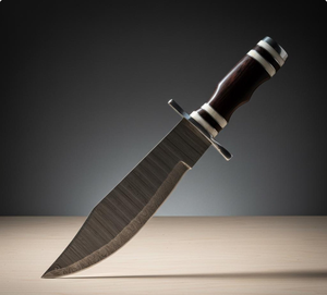 Couteau Bowie à lame fixe en acier Damas artisanal, manche noir industriel personnalisé, étui en cuir véritable, pour le camping en plein air - Product Image 2