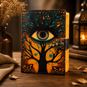 Handmade Vintage Spell Book Journal Genuine Leather Rectangle Eco-Friendly Deckle Edge Evil Eye Classic Style - Product Image 4