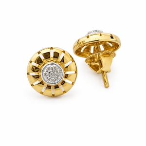Pendientes de Oro Amarillo de 18K con Diamantes en Forma de Rayos de Sol para Mujer, Acabado Pulido, Clásicos para Uso Diario, Fiestas, Bodas, Regalo de Joyería - Product Image 3