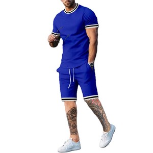 Ensemble de t-shirts décontractés pour hommes, à manches courtes, imprimés en sérigraphie, avec bordure blanche, col rond, tricoté, respirant, pour l'été, couleur unie - Product Image 5