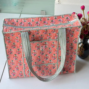 Hand-Block Printed Quilted Cotton <b>Shoulder</b> Bag India Winter Multi-Color Floral Design Two <b>Shoulder</b> <b>Straps</b> Lining Wholesale - Product Image 1