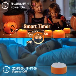 Set di 4 Luci LED a Forma di Zucca per Halloween, Funzionamento a Batteria, 2 Modalità di Illuminazione, 4 Impostazioni Timer, Telecomando, Luci Decorative per Halloween - Product Image 6