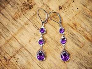 Nikhil Gems Purple Amethyst Drop <b>Earrings</b> for Women Pear Cut 925 Sterling Silver Wedding Bridal Jewelry Third Party Appraisal - Product Image 6