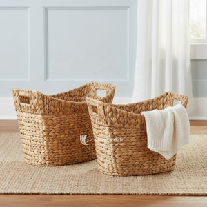 ตะกร้าเก็บของสานมือจากวัสดุธรรมชาติ ลายหวาย พร้อมหูหิ้ว สำหรับใช้ในบ้านและซักผ้า - Product Image 4