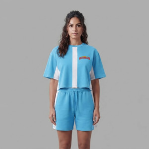 OEM/ODM 100% Custom embroidered logo Summer casual wear Crop Top & Short <b>Set</b> for Women Loose Fit 2 tone ladies 2 Piece <b>Set</b> - Product Image 1