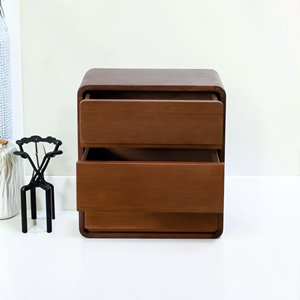 Commode de luxe en bois, meuble de rangement moderne et minimaliste, table de chevet au design rétro incurvé, meuble en bois - Product Image 3