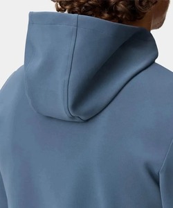 Men's Blue Quarter-<b>Zip</b> <b>Hooded</b> Sweatshirt Full Sleeve Solid Color Breathable Golf Pullover with Front Logo Print - Product Image 3