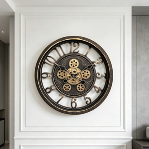 Moving gear wall <b>clock</b> 16 inch bronze vintage transparent skeleton flat frame with 3D numbers for home décor - Product Image 4