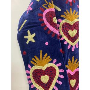 Hand Embroidered Velvet Knitted Cotton <b>Jacket</b> <b>Women</b> Mandarin Collar Full Sleeve Floral Pattern Open Front Prairie Winter/<b>Spring</b> - Product Image 3