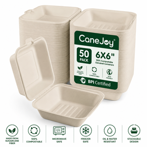 กล่องเบอร์เกอร์แบบฝาพับ ขนาด 6x6 นิ้ว ทำจากชานอ้อย ปลอดสาร BPA ใช้กับไมโครเวฟได้ ย่อยสลายได้ ใช้แล้วทิ้ง เหมาะสำหรับอาหารแบบนำกลับบ้าน - Product Image 4