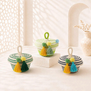 Luxury Cotton Gergean Basket With Tassel Ramadan <b>Eid</b> Mubarak <b>Gift</b> Packaging Cotton Woven <b>Eid</b> <b>Box</b> Islamic Home Decor - Product Image 3