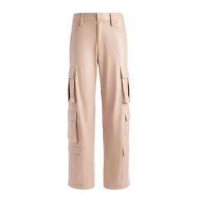 Pantalones Cargo Largos de Cuero para Mujer, Estilo Casual, de Pierna Ancha, Cintura Alta, con Bolsillos Holgados, Fabricante OEM Personalizado - Product Image 2