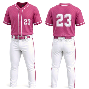 Maillot de baseball pour homme avec numéro 23 brodé, manches courtes roses, pantalon blanc, polyester respirant - Product Image 4
