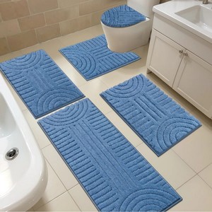 Juego de Alfombras de Baño Geométricas Azules, 4 Piezas, Rectangulares, Antideslizantes, con Base de Goma, Estilo Clásico para Baño - Product Image 4