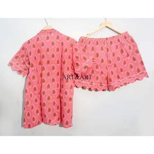 Conjunto de Pijama de Verano 100% Algodón Puro, Elegante y Clásico, con Estampado, Cierre con Cordón, Pantalones Cortos Tipo Canguro, Bolsillos, Suave - Product Image 6